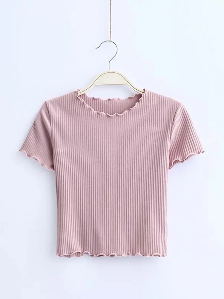 

Винтажная футболка с круглым вырезом и коротким рукавом, новинка 2023, Женская облегающая футболка, облегающая футболка, летние топы в стиле ретро, 6 цветов