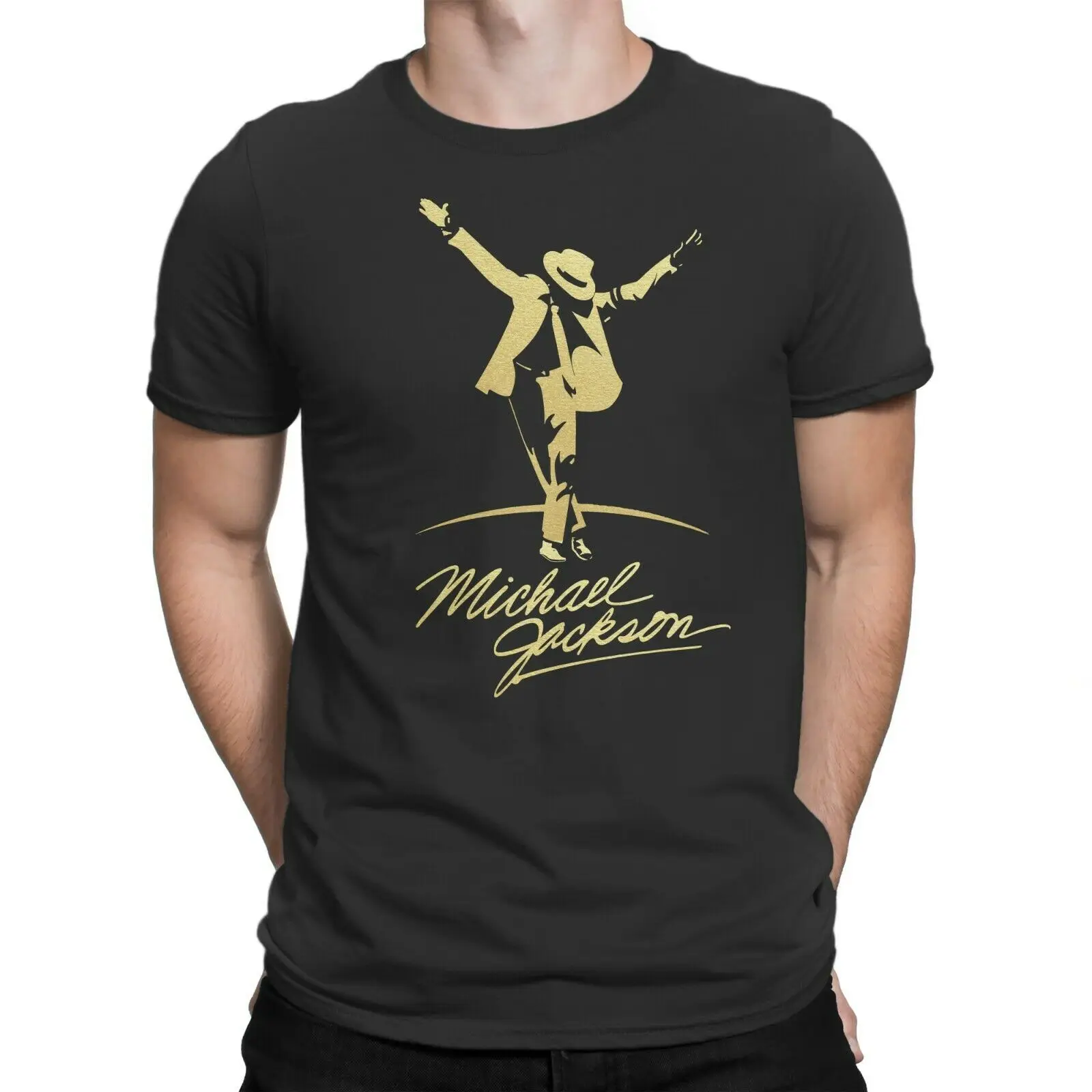 

Michael Jackson Gold Dance Art Silhouette T-Shirt Cotton O-Neck Short Sleeve Men's T Shirt