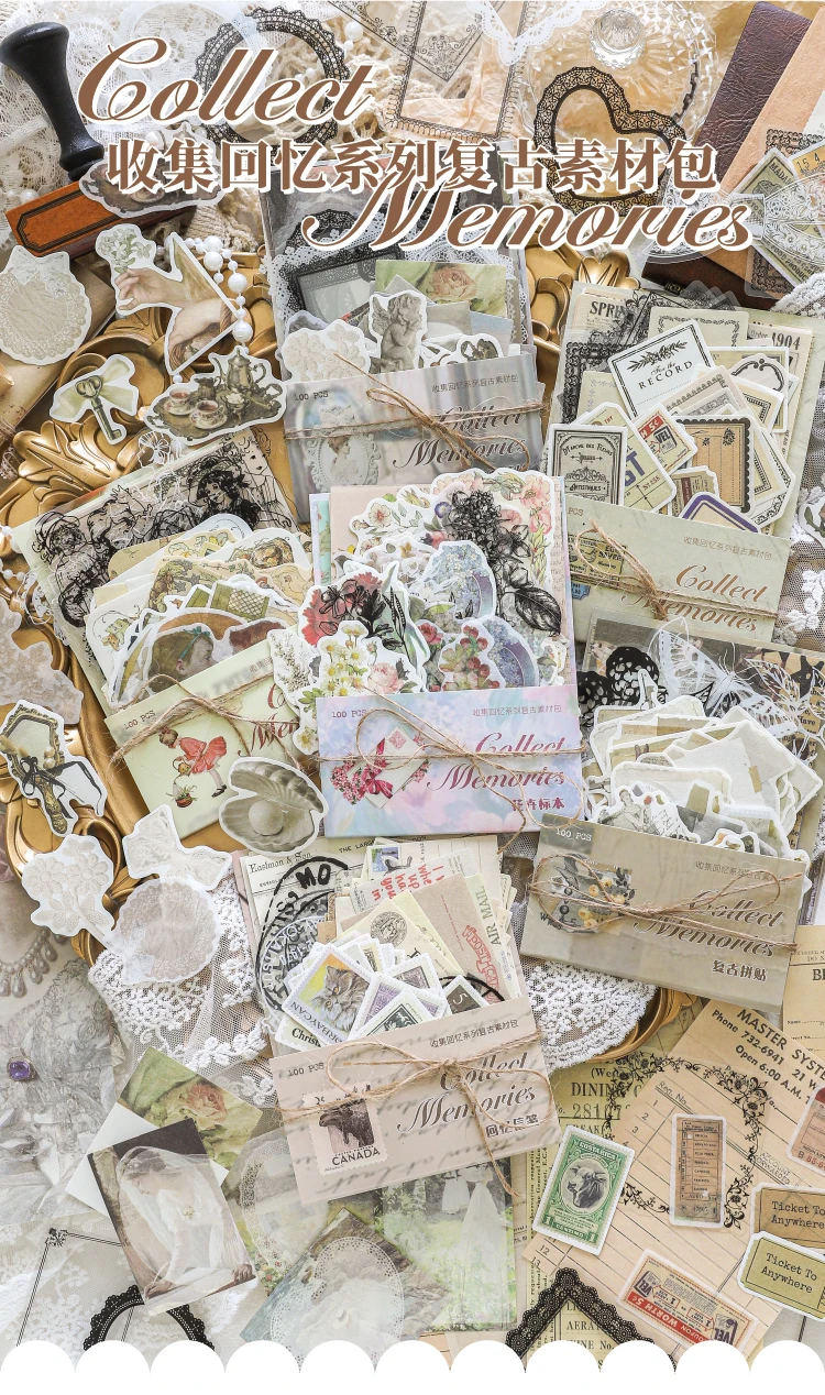 Yoofun 100 teile/los Memo Pads Material Papier sammeln Erinnerungen Junk Journal Scrap booking Karten Planer DIY Retro-Papier – Detail 1