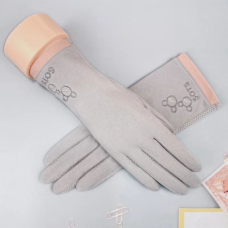 Summer Sunscreen Gloves Women's Cotton Mesh Breathable Letter Embroidery Full Finger Nonslip Touch Screen Driving Mittens K90 10