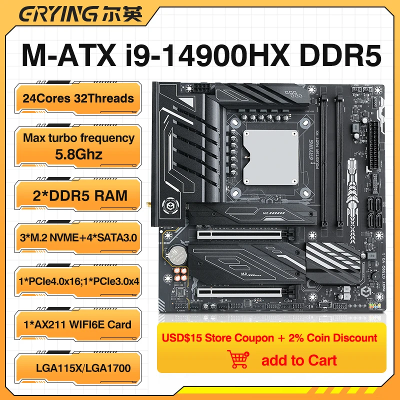 Polestar Erying マザーボード 14900hx m-atx ERYING M-ATX i9 14900HX Motherboard with Integrated CPU 24C32T