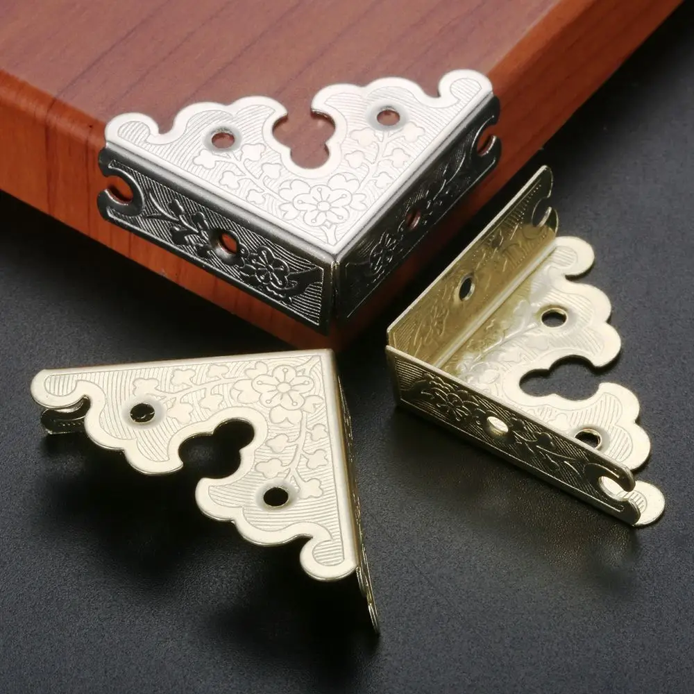 Furniture Corner Protector 4Pcs 34mm Iron Jewelry Wooden Box Triangle Corner Decorative Protectors Furniture Carved Table Corner Brackets Protection