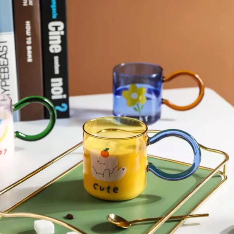 Glass Ins Color Water Cup Big Handle Office Coffee Cup With Handle Bump Color Heat Proof Milk