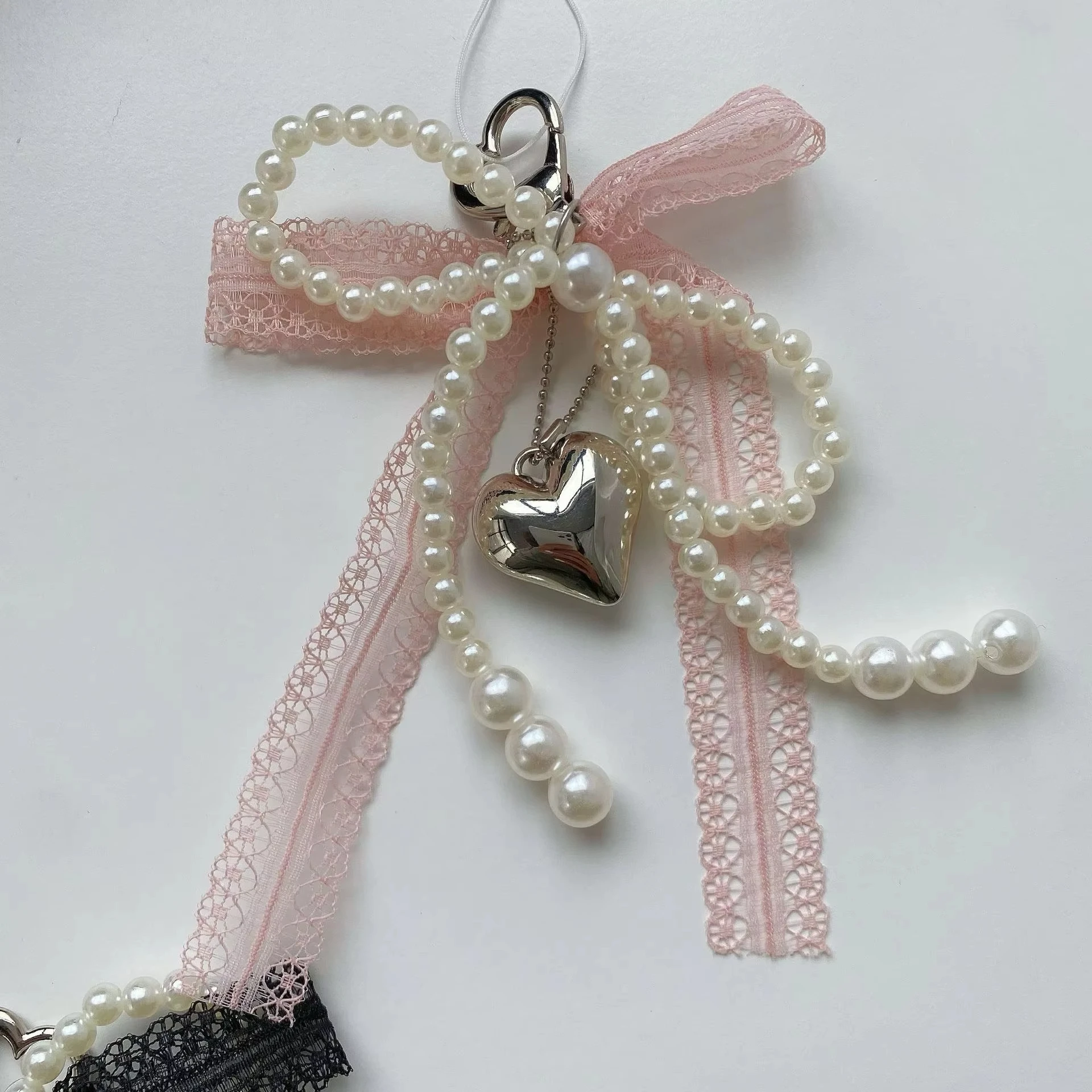 Y2k Imitation Pearls Lace Bowknot Keychain - Handbag and Backpack Key Chain - Punk Ornament - Image 3