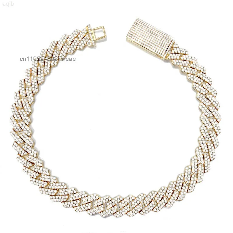 10k Real Solid Gold Yellow Gold Iced Out Lab Diamonds Hip Hop Moissanite Mens Cuban Chain