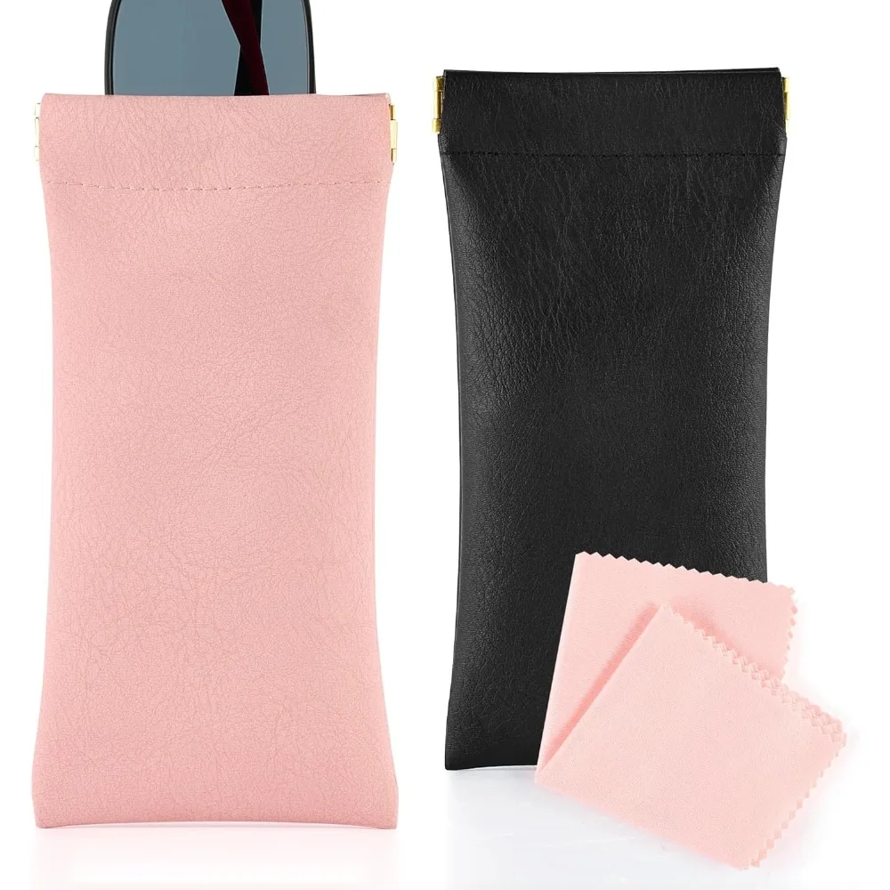 Ultra Lightweight Squeeze Top Eyeglass Case with Cleaning Cloth, Portable Soft Sunglasses Case for Men and Women