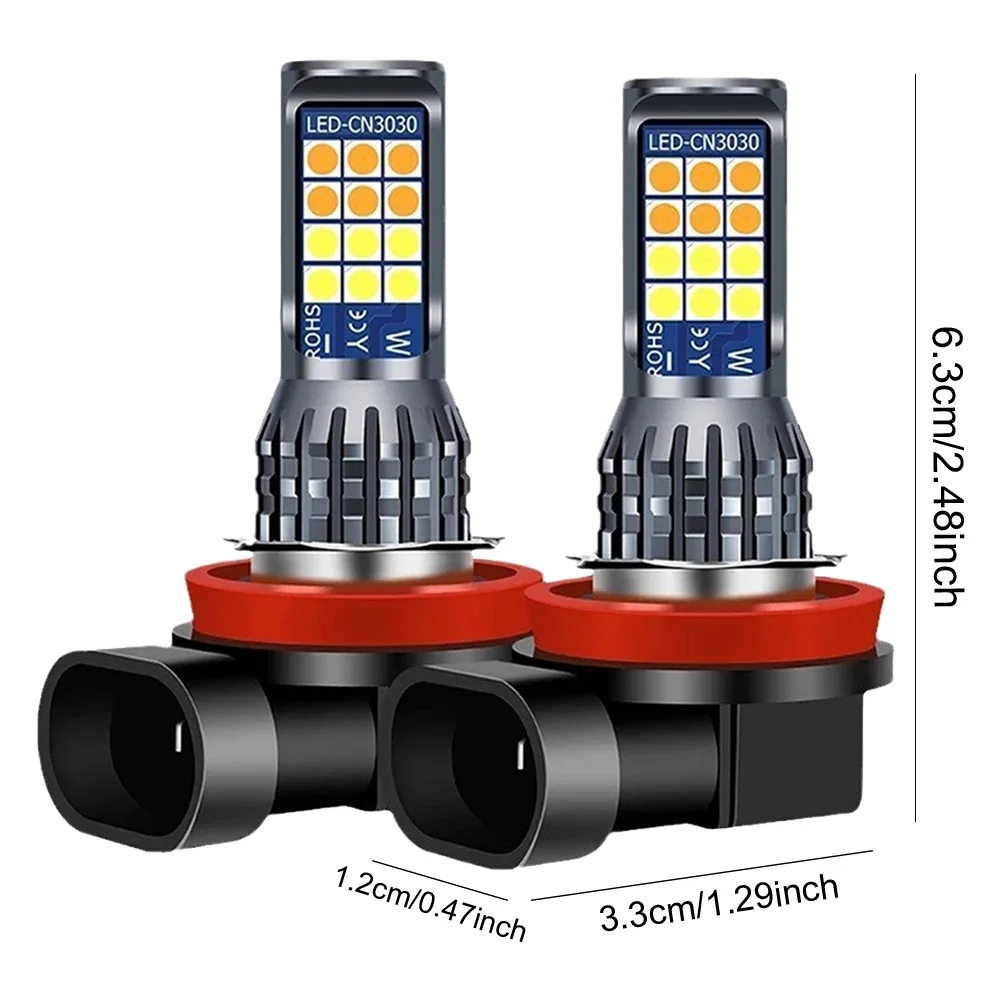 2Pcs Dual Color Car Fog Light Bulb 24SMD H11 H8 Car Running Lights DC 10-30V 35W Auto Driving Lamp Yellow White IP67 Waterproof