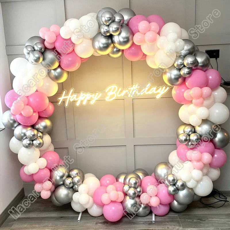 

Maca Pink Sliver Birthday Balloon Garland Arch Kit Wedding Birthday Balloon Decoration Baby Shower Party Balloon for Kids Globos