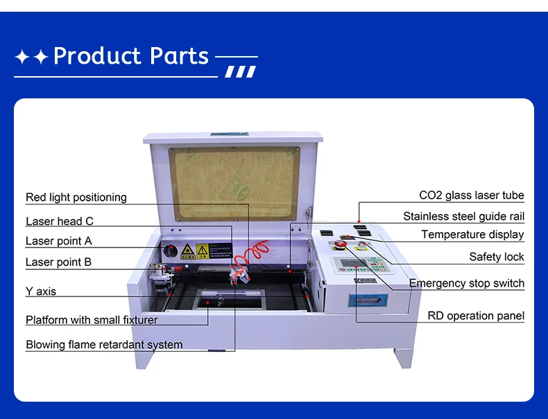 Factory Supply CO2 Laser Cutting Engraving Machine 3020 Rubber Seal Acrylic Cutter Easy to Operate