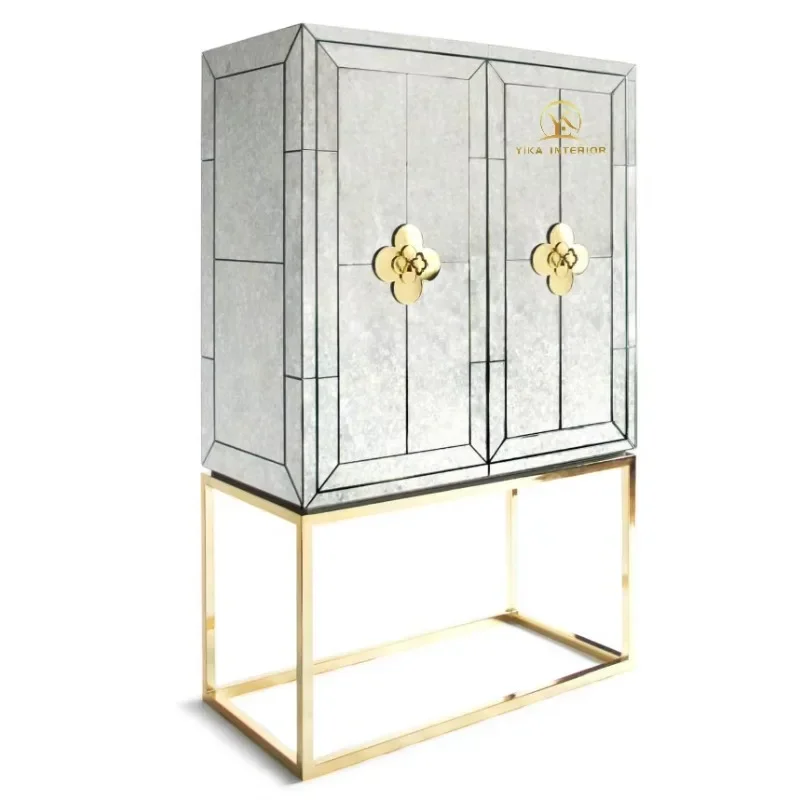 *S Jonathan Adler Classical Antique Mirrored Bar Cabinet Art Design Cocktail Cabinet Tall Sideboard Home Furniture