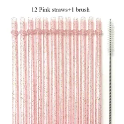 12 - Piece Reusable Glitter Plastic Straw Set with Cleaning Brush (2)