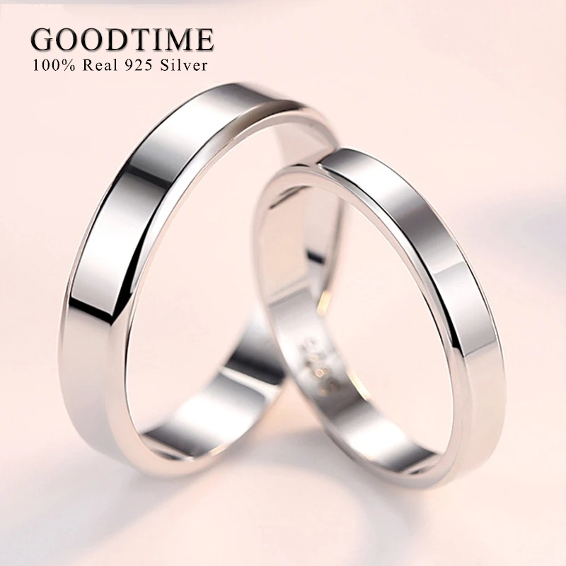 Trendy Pure 925 Sterling Silver Women Men Couple Ring Smooth Wedding Band Anniversary Jewelry Gift for Lovers
