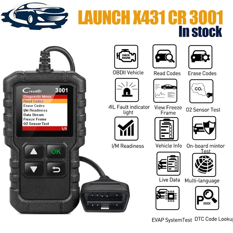 

LAUNCH X431 Creader CR3001 OBD2 Scanner Engine Fault Automotive OBDII OBD Code Reader Diagnostic Scan Tool Free Update PK ELM327