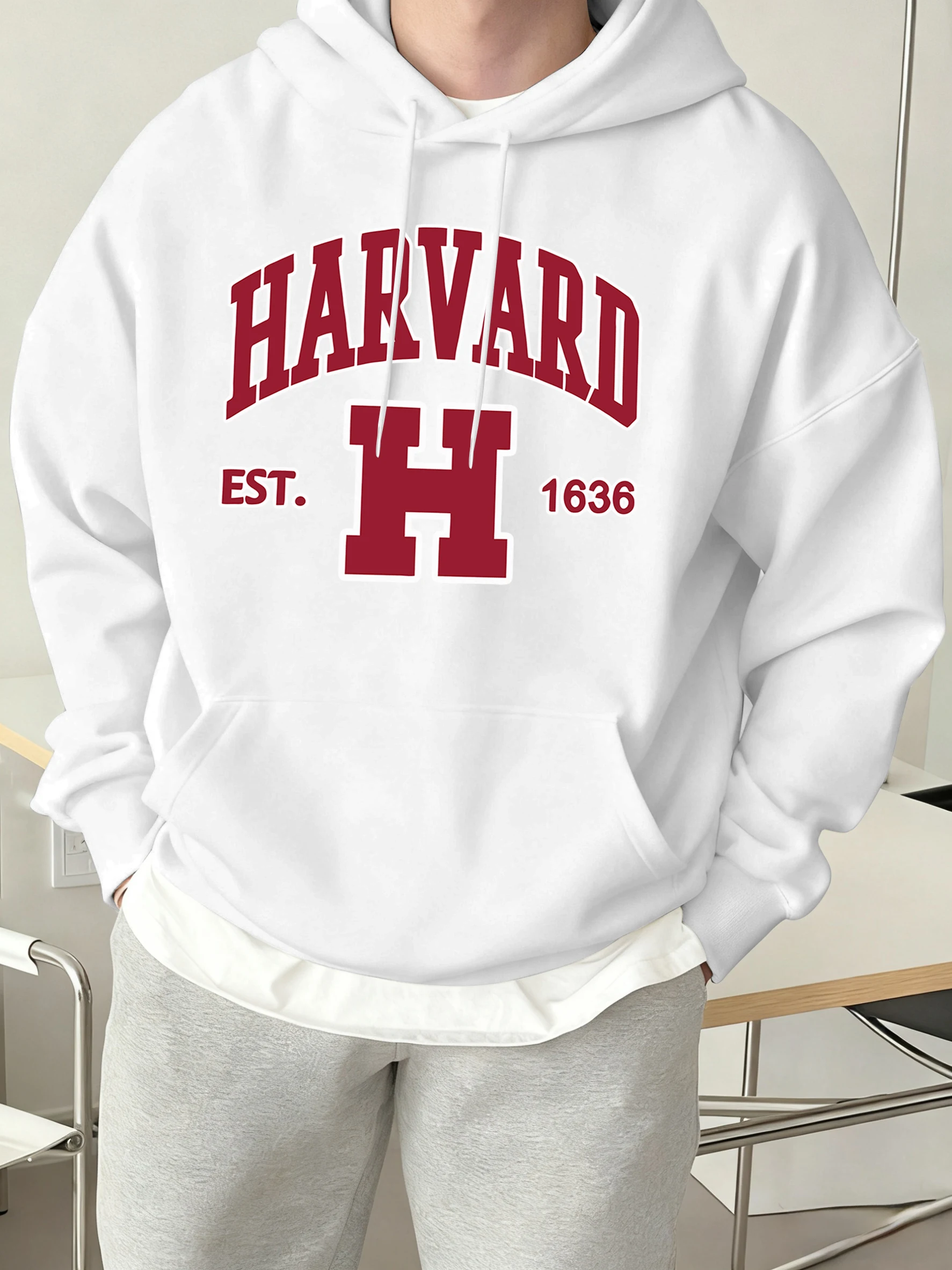 Harvard Est. 1636 Gedruckt Sport Casual Hoody Männer Straße Fleece Sweatshirts Bequeme Lose Kleidung Vintage Tasche Sportswears – Detail 13