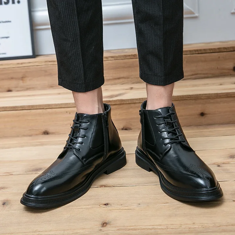 Luxury Brand Leather Shoes Men Boots Winter Formal Leather Oxfords Shoes Dress Boots Chelsea Commercial Affairs Ankle Men