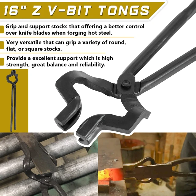 Blacksmith Tongs Forging Metal Working Tong Set. V-bit Tongs and