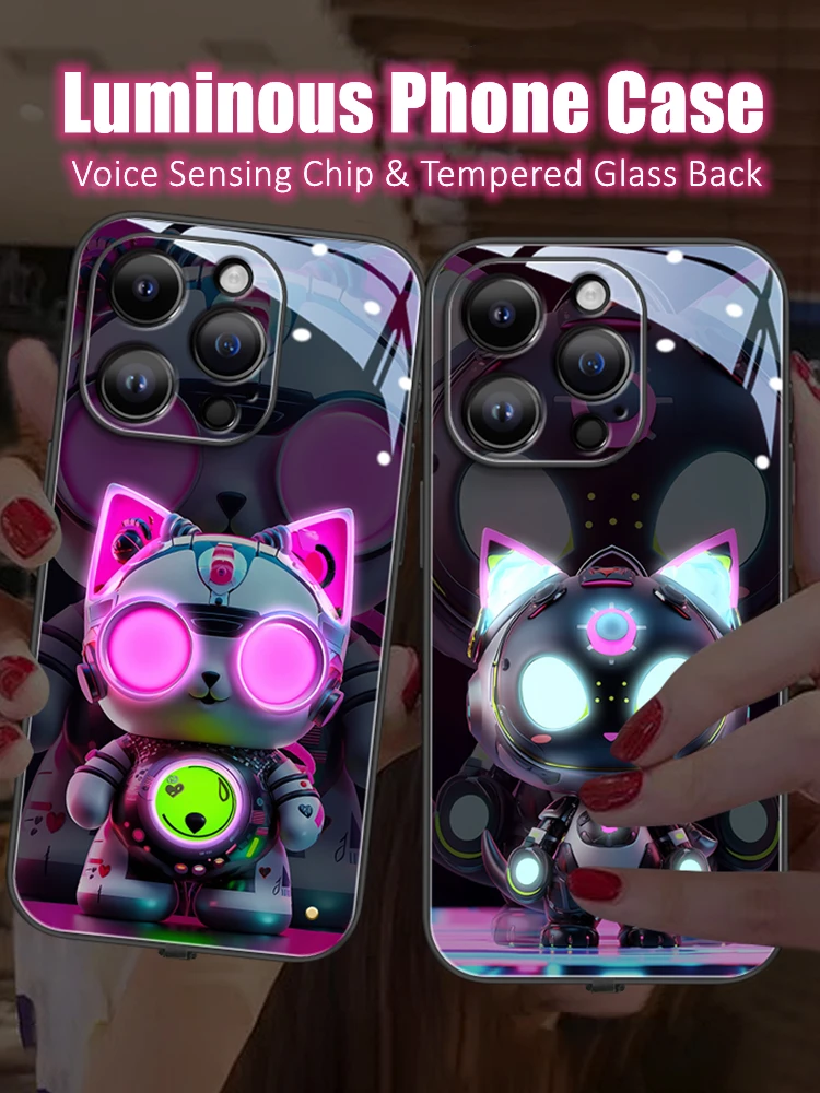 

Fashion Couple Lovers Cool Cats LED Light Glowing Luminous Phone Case for Samsung S24 S22 S23 Note 10 20 A14 A54 A73 Plus Ultra