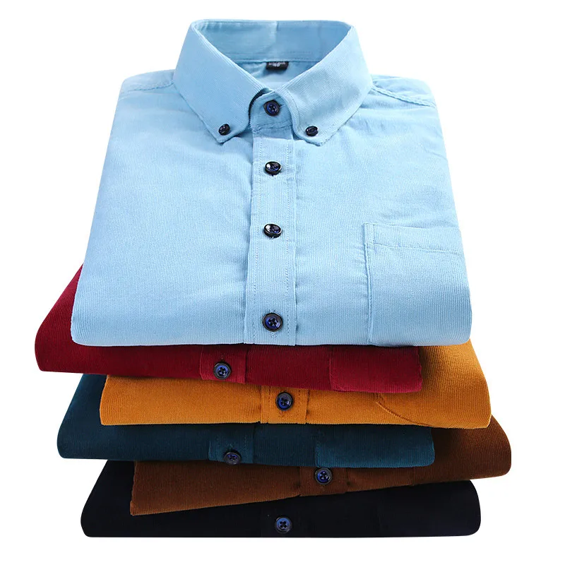 Plus Size 6XL Autumn/Winter Warm Quality Cotton Corduroy Long Sleeved Button Collar Casual Shirts For Men Comfortable