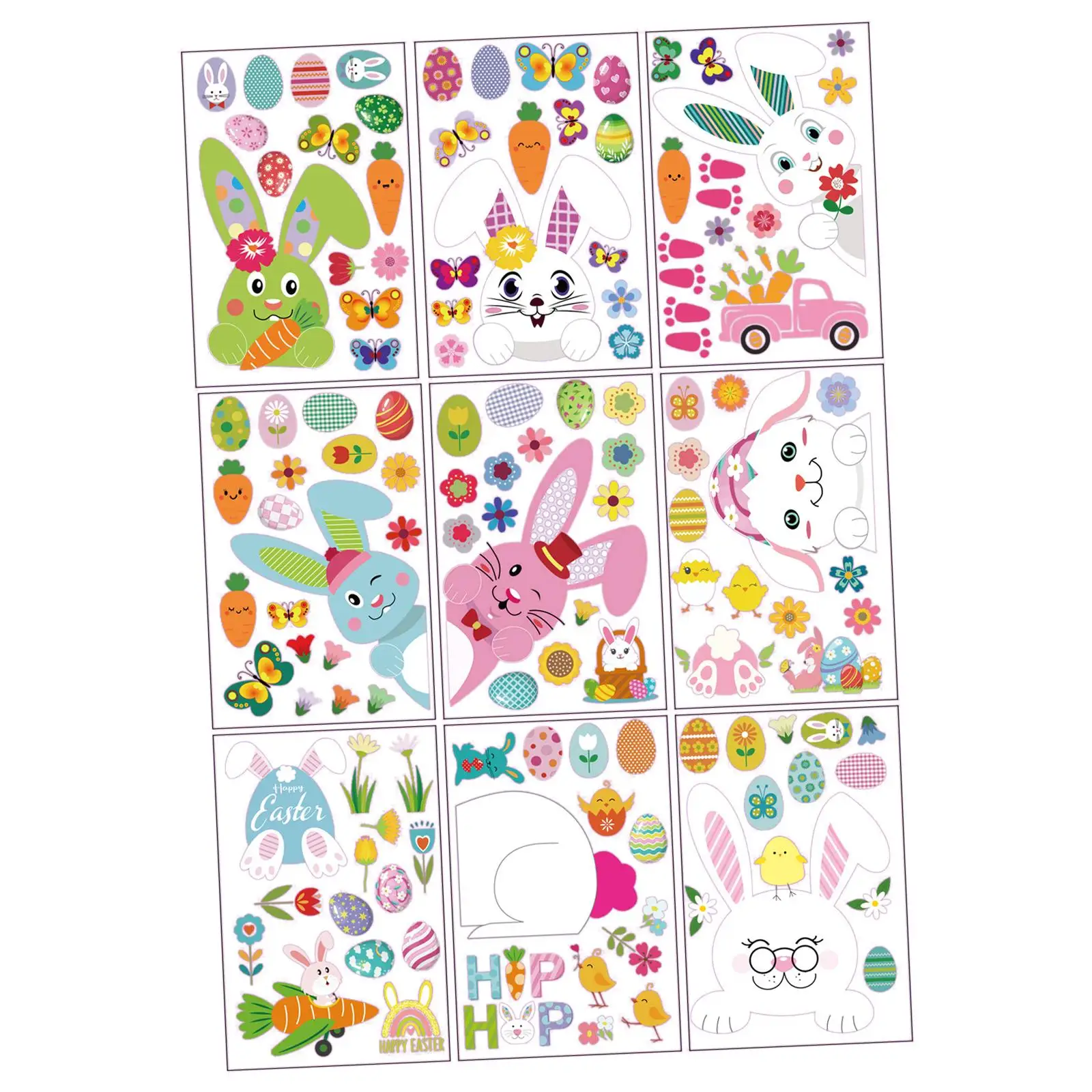 9 Fogli Easter Bunny Window Stickers Uova Di Pasqua Forniture Per Feste Di Festa Carota Rabbit Window Clings Per Bambini School Office Home
