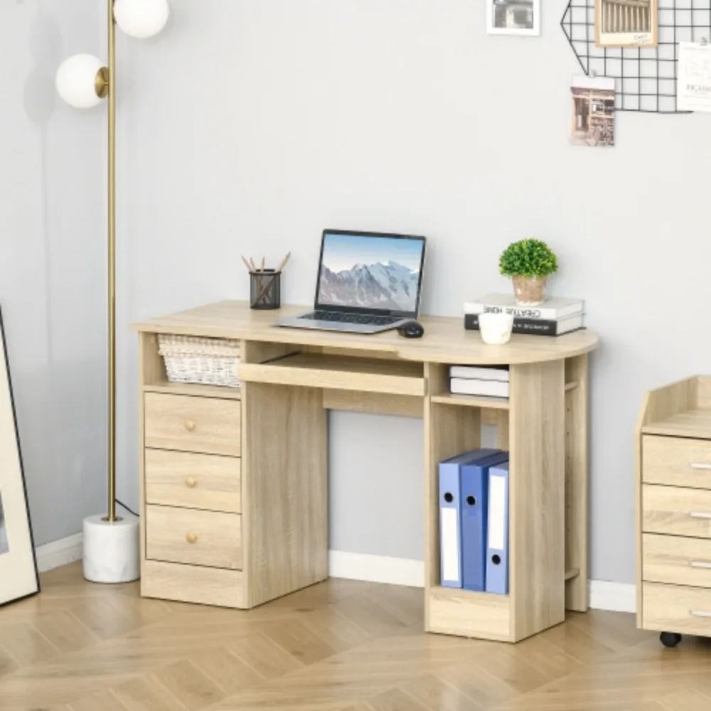 Computer Desk with Storage, Home Office Laptop Table w Shelves and Drawers, Modern Workstation Desk with Keyboard Tray for Study