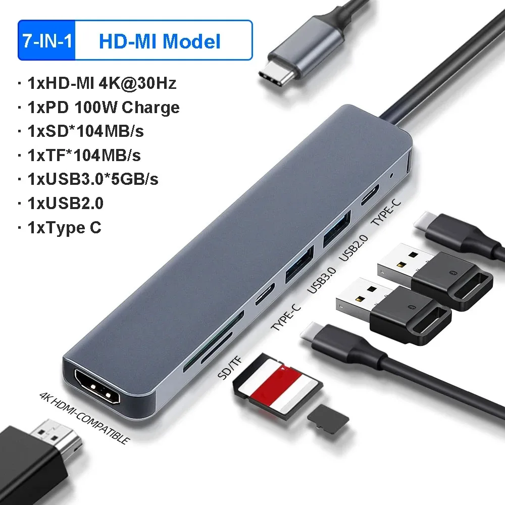 Adaptateur Multiport USB C Hub, Station D'accueil USB C 5 En