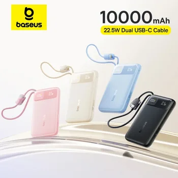 Baseus 2026 Power Bank 10000mAh 22.5W con Cavo USB-C Doppio Integrato, Ricarica Rapida Sottile per iPhone 17 Pro Max Samsung S25 Xiaomi