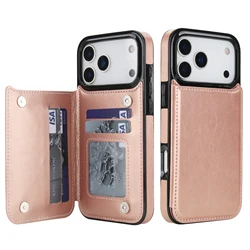 Sleek Solid Color Double Buckle Leather Wallet Case with Card Slot and Magnetic Flip - Shockproof Protective Cover - iPhone 17 e (Rose gold)