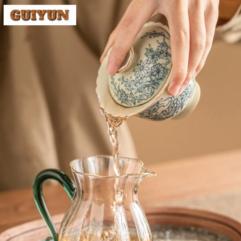 Cute Rabbit Ru Kiln Ercai Cover Bowl Chinese Sunflower Tea Bowl With Lid Tea Maker Gaiwan Teacup Pair Kung Fu Teaset Gifts