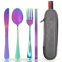 Portable Cutlery Set with Case Camping Utensils Kit Includes Spoon Fork Knife Chopsticks Travel Flatware for Outdoor Picnic 6