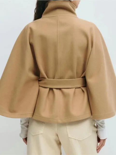 Casual Y2K Coats Women's Autumn Winter New Fashion Solid Color Cloak Stand Collar Button Belt Windbreaker Jacket Women Clothes 6