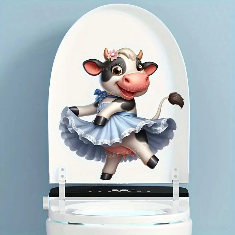 Cute Cow In Skirt Wall Sticker Bathroom Toilet Decor Living Room Cabinet Home Decoration Decals Self-adhesive Mural M1033