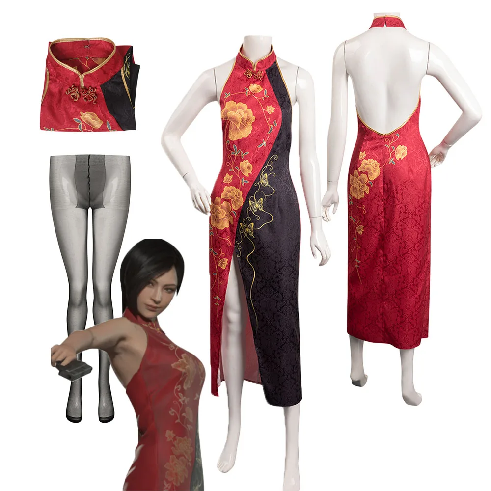

Ada Wong Cosplay Costume Game Resident 4 Remake Female Cheongsam Dress Outfits Halloween Carnival Party Role Disguise Dresses