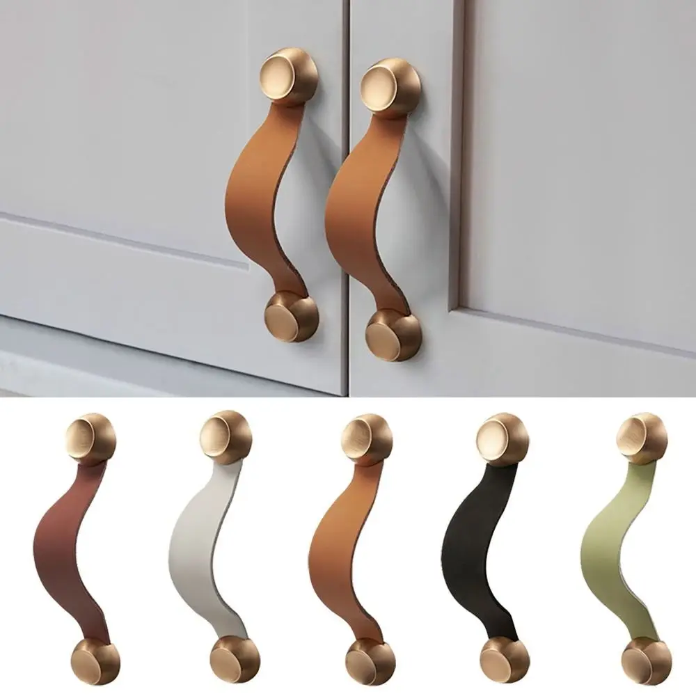 New Cowhide Leather Cowhide Cabinet Handles Zinc Alloy Furniture Drawer Knobs Multifunctional Hardware Door Pull Handle Drawer
