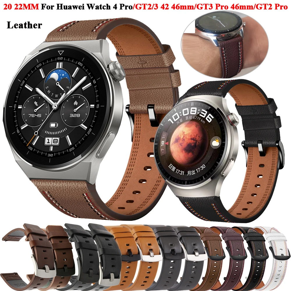 Compatible con Huawei Watch GT/GT2 Correa de reloj de cuero y protectores  de pantalla, pulseras de repuesto de cuero SourceTon (marrón) con hebilla  de