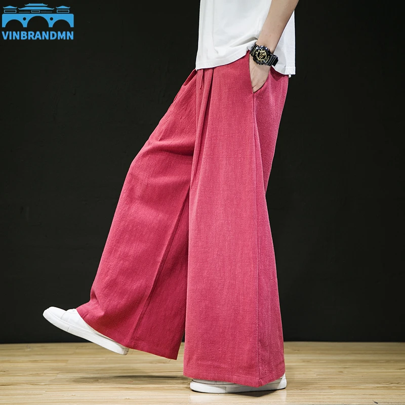 

Vinbrandmn Chinese Style Men's Autumn Loose Plus Size Wide Leg Pants Oversized Casual Sports Pants Japanese Jogging Pants