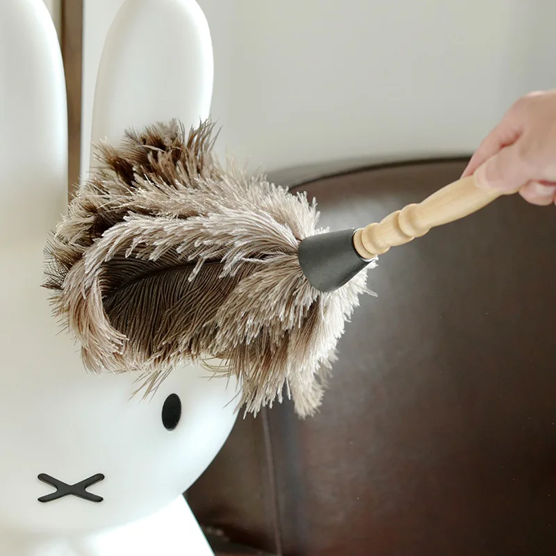 Feather Duster Wooden Handle Anti-static Dust Removal Home Cleaning