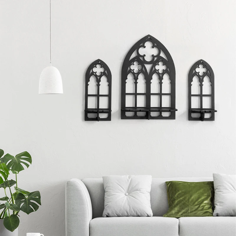 Wooden Crystal Display Stand Bohemian Hand Stand Gothic Style Wooden Hanging Bracket Wall Storage Holders Decorative Shelves