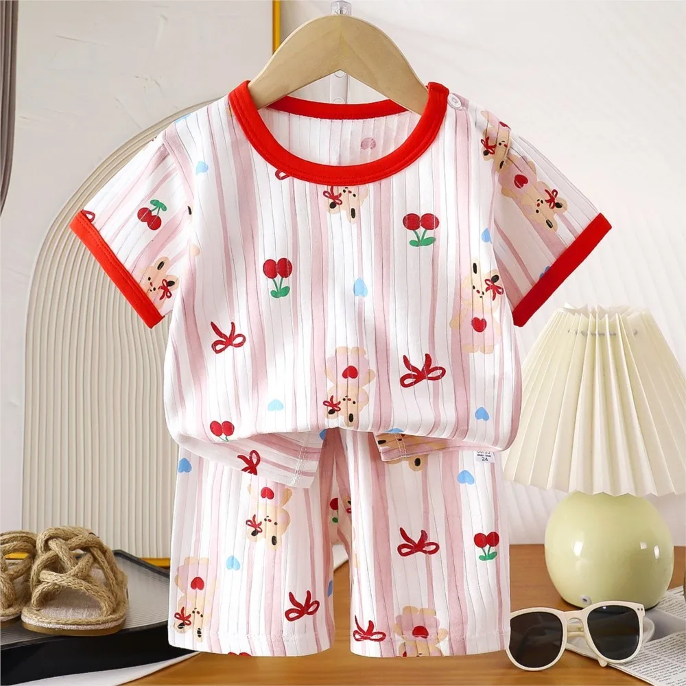 2PCChildren's Short Sleeve Set Summer New Boys and Girls T-shirts and Shorts Clothing Set Baby Summer Children's Outfits