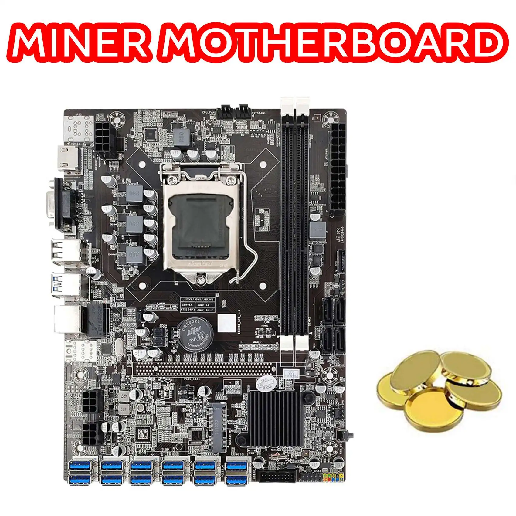 B75 ETH Mining Motherboard 12 PCIE to USB + I3 2120 CPU + ġ ̺ + SATA ̺ +  е, LGA1155 B75 USB 