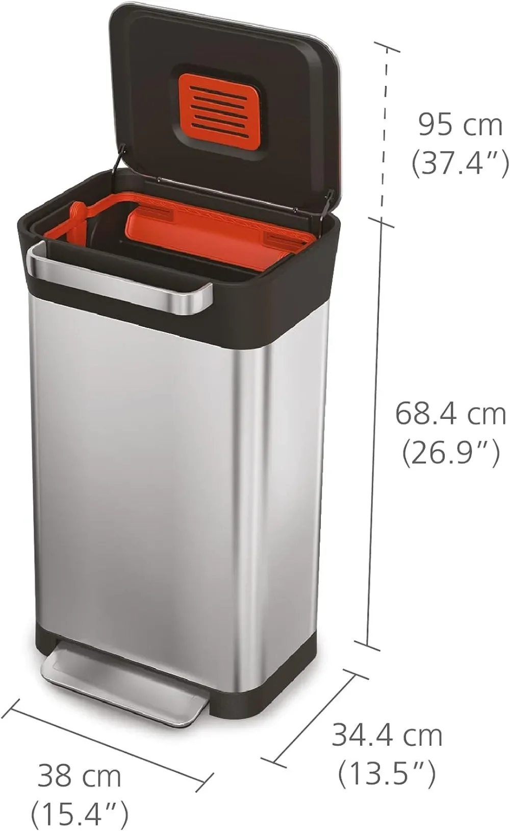 Joseph Joseph Intelligent Waste Titan Trash Can Compactor with Odor Filter, Holds Up to 90L After Compaction Stainless Steel 30L 2