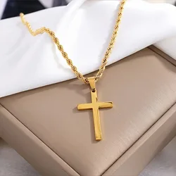 Gold - Toned Minimalist Stainless Steel Cross Pendant Necklace (Gold)
