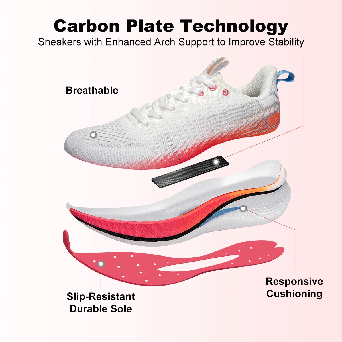 Baasploa mulheres tênis de corrida profissional ao ar livre placa carbono antiderrapante sapatos esportivos femininos casuais respirável tênis corrida 2