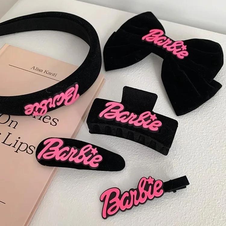 

Miniso Black Pink Barbie Hair Accessories Velvet Butterfly Knot Hair Clip Side Clip Grab Clip Back Head Spoon Bb Clip Sweet Cool