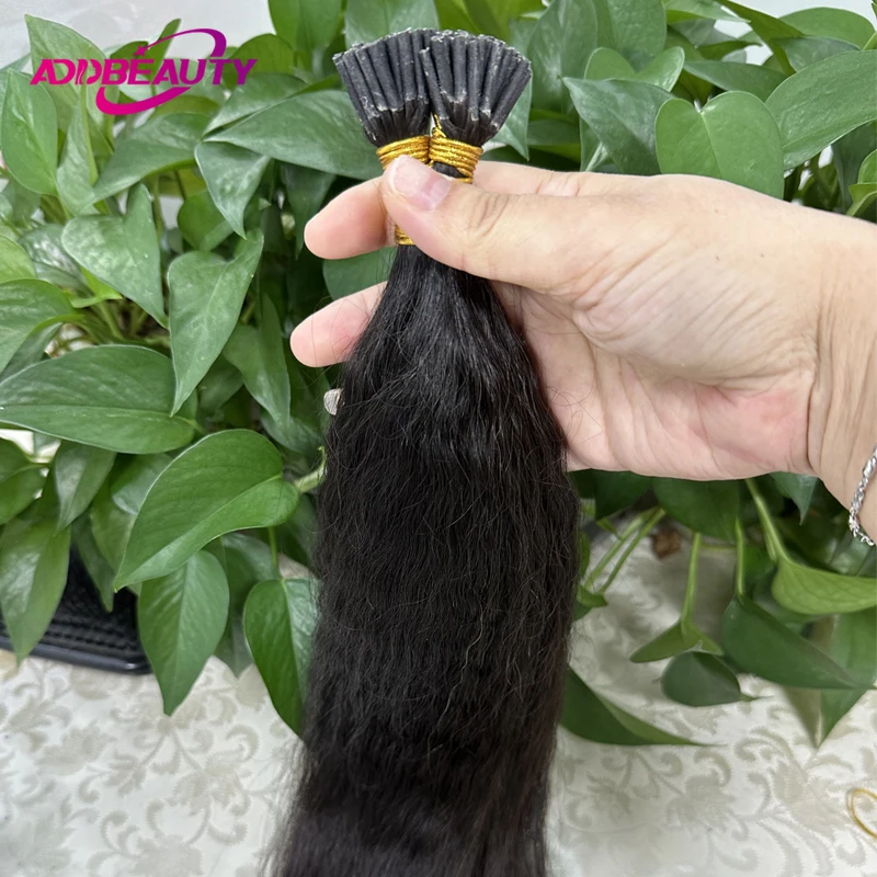New Yaki Straight I Tip Hair Extension Human Hair Extension Kinky Straight Natural Fusion Human Capsule Keratin
