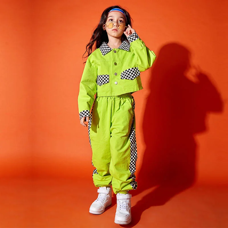 

Green Children'S Hip Hop Dance Wear Girls Jazz Modern Dancing Costumes Fluorescence Clothing Kids Stage Costumes Outfits