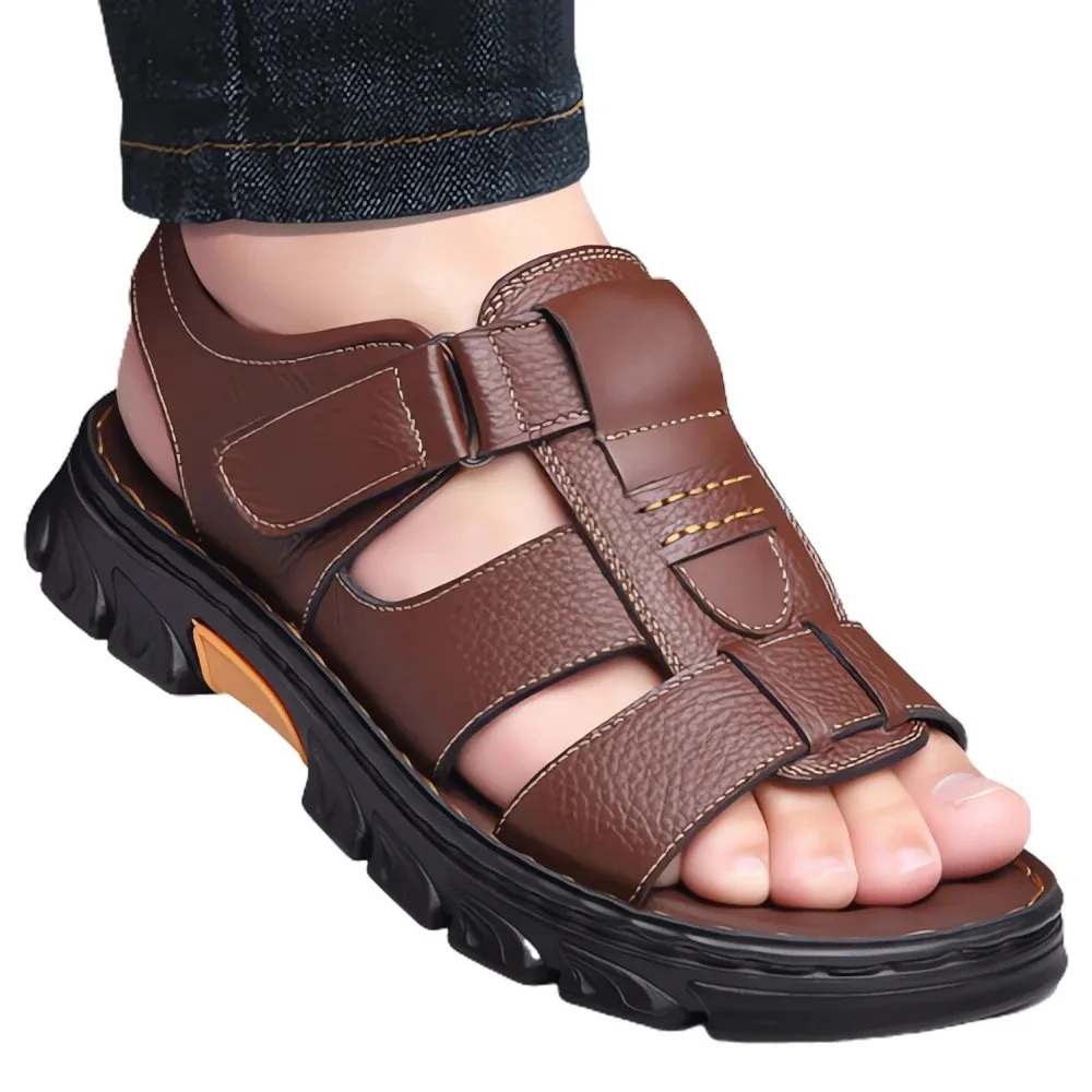 Sandals Men's New Beach Shoes Artificial leather Outdoor Non-Slip Thick-soled Leather Sandals 2024 New Men's Outdoor Sandals - Image 5