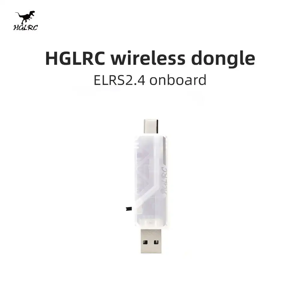 Dongle ELRS sans fil 2.4G USB-C/A pour simulateur FPV, branché sur une radio avec antenne.
