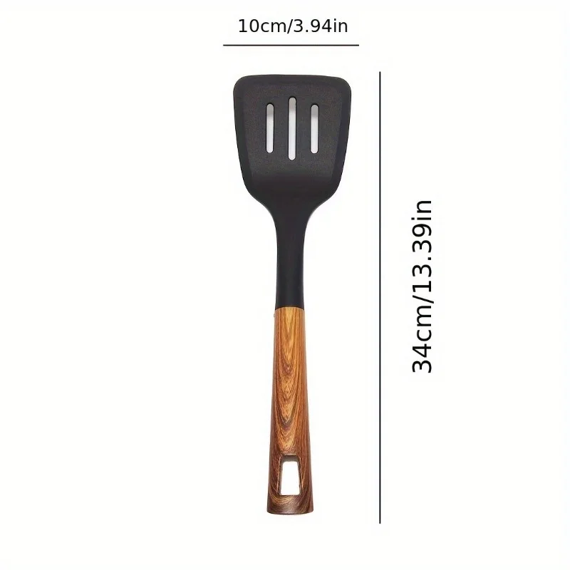 1pc Heat-Resistant Nylon Cooking Spatula with Wooden Handle - Non-Scratch,High-Temperature Resistant Slotted Turner for Pancakes
