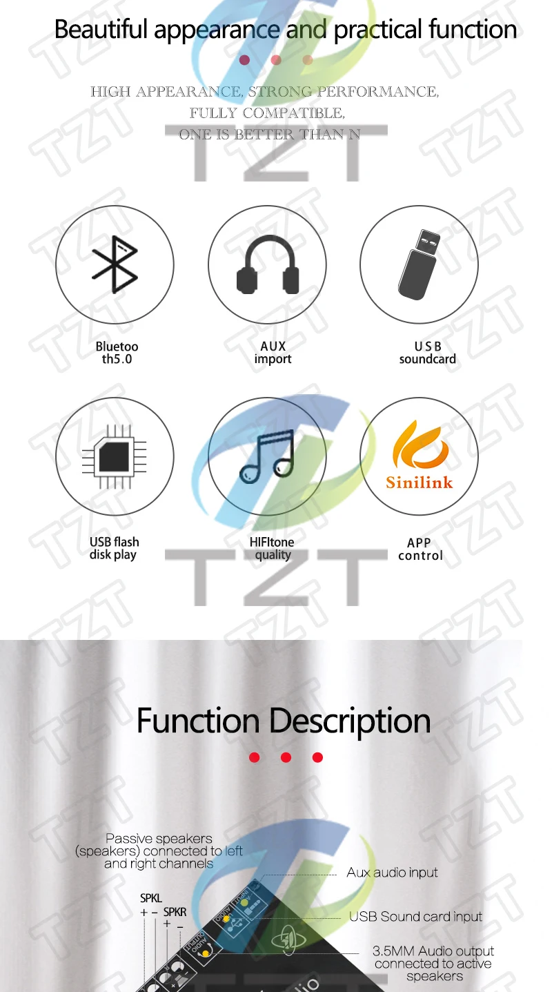 100W + 100W TPA3116D2 Bluetooth 5,0 Power Subwoofer Audio Verstärker Bord Heimkino HIFI Stereo audio verstärker AMP T100H AUX – Detail 2