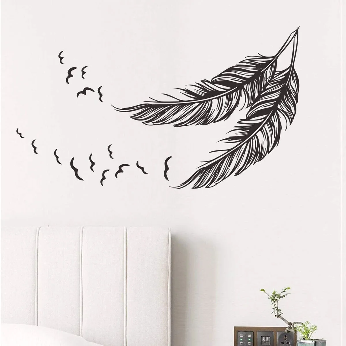 

Перо шаблон ПВХ стикер черный мультфильм очарование изысканный ослепительный и динамичный украшения дома